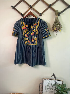 Women's J.Crew Navy & White Striped Embroidered Tunic Top S
